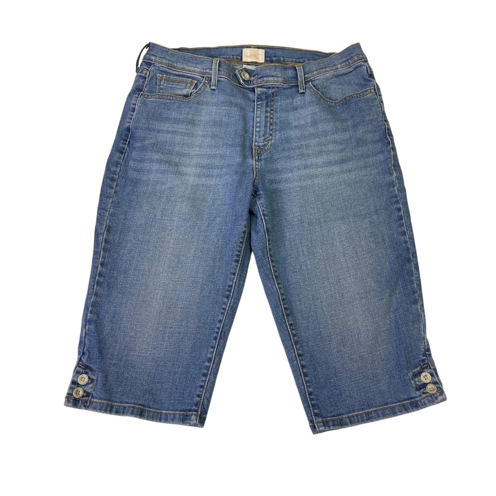 Levi's 515 Skimmer Size 12 Denim Jean Short Capris Button Cuffs MediumWash Blue